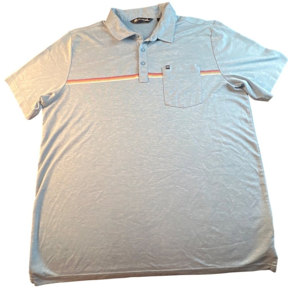 Travis Mathew XL Light Blue‎ Polo Shirt Stripe Pocket Soft Pima Cotton Blend